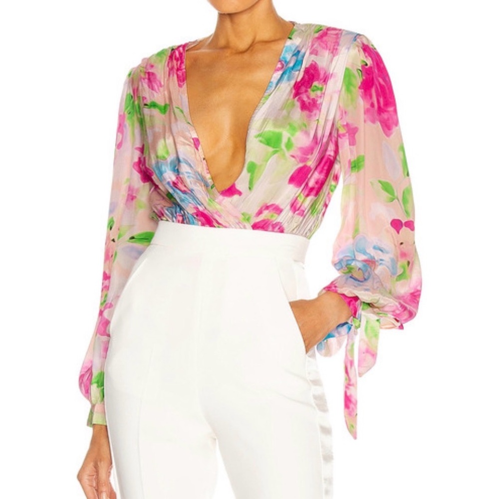 Rococo Sand Floral Bodysuit in Pink and Green